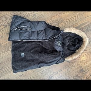 Black vest with fur hood